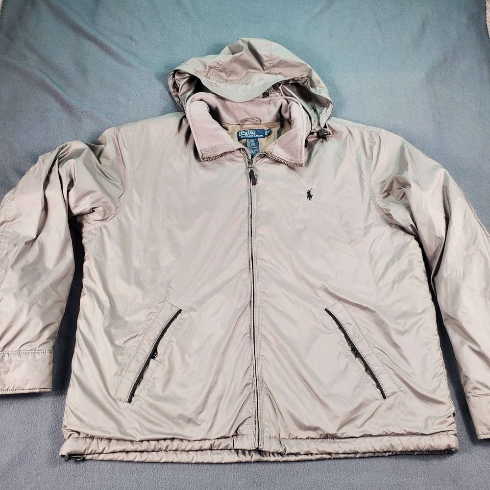 Polo Ralph Lauren Mens XL Taupe Grey Hooded Full Zip Jacket Pony Logo Polyester - Picture 3 of 7